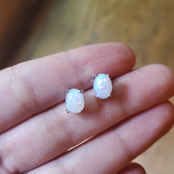 Jewelry - NWOT Stunning White Triplet Opal Oval Studs